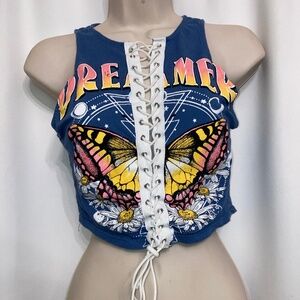 Butterfly and Daisies 🌼🦋 Dreamer lace up Crop top Super cute!